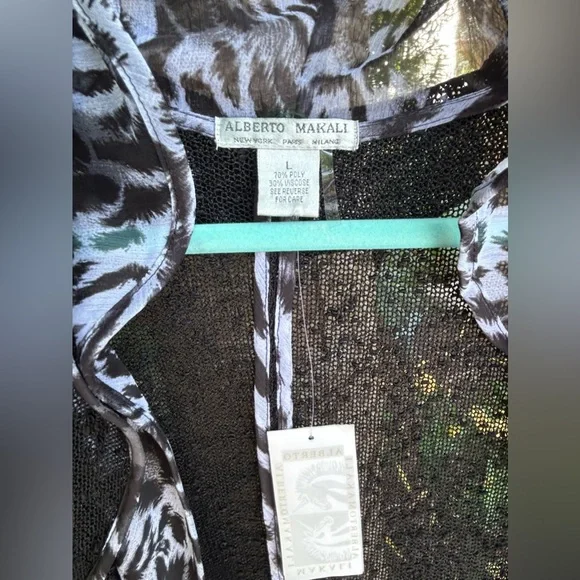 NWT ALBERTO MAKALI Open Sweater Cardigan Designer Artistic. Black/White. Size L - Picture 2 of 7